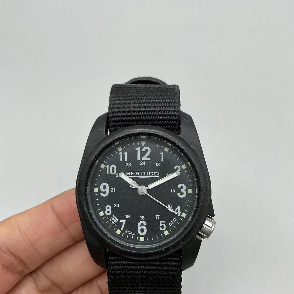 Bertucci A-2R DX3 Mens Watch 40mm Black Dial Nylon Strap 50M Field New Battery